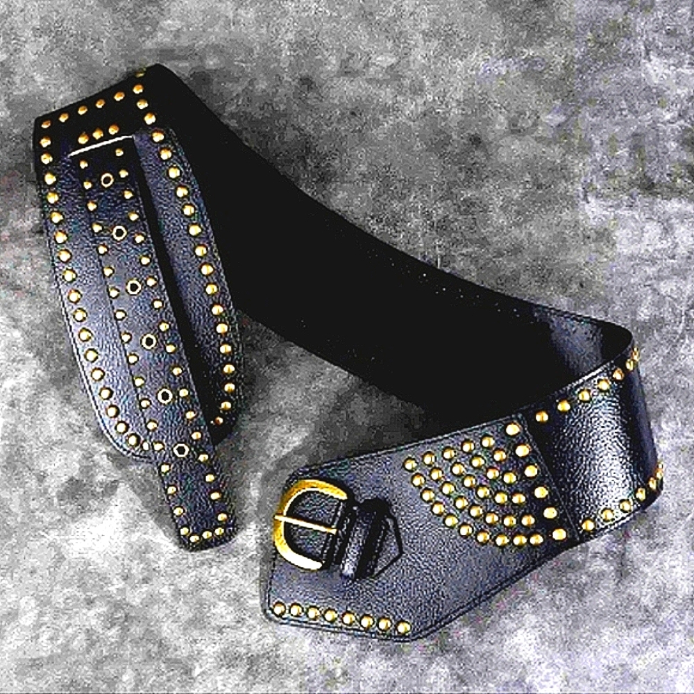 Belt Wide Black Brown 80s Punk Style Belt M L XL Studded Rocker Belt Metal Belts - Picture 7 of 11